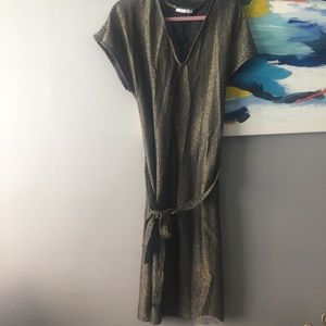 Bronze and blue striped dress